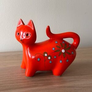 Vintage SICART (SICA) Red Hand Painted Cat Piggy Bank - Italian Pottery 1970s
